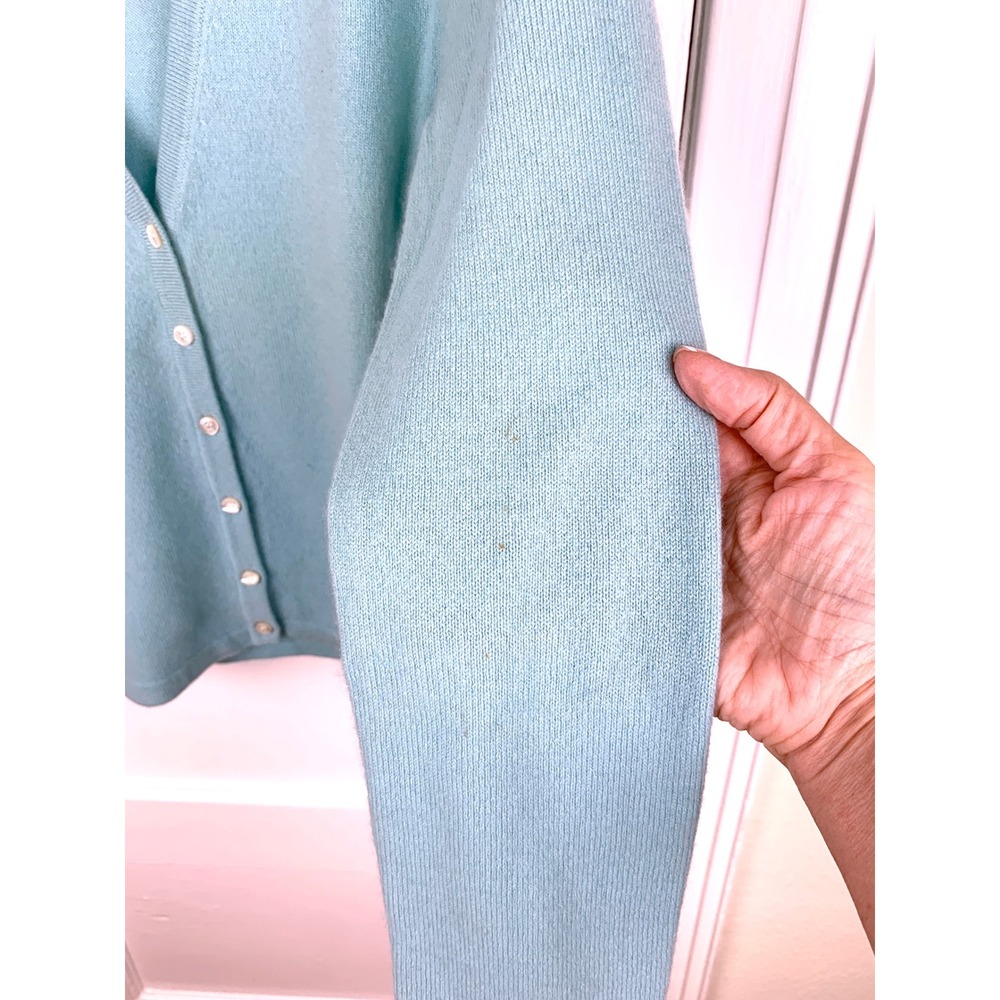 Michael Kors 100% Cashmere V-Neck Cardigan M Pastel Teal Blue Italian Yarn - Picture 11 of 16